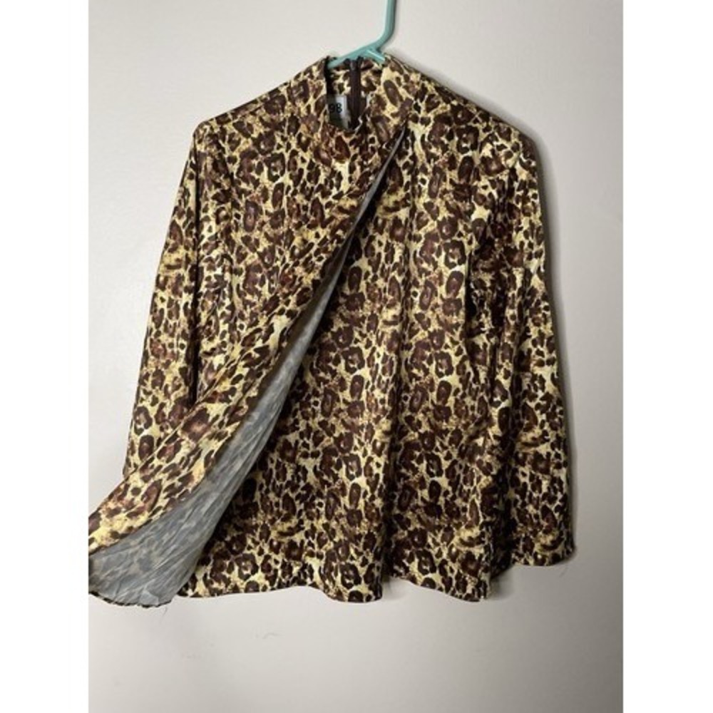 NWT Brooke Shields Timeless Brown Leopard Print‎ Blouse Shirt Top Women 4 China